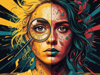 Colorful abstract AI-generated artwork featuring bold shapes and surreal patterns.