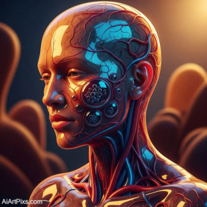 Distorted humanoid figure reimagined by AI with melting, layered effects and synthetic textures