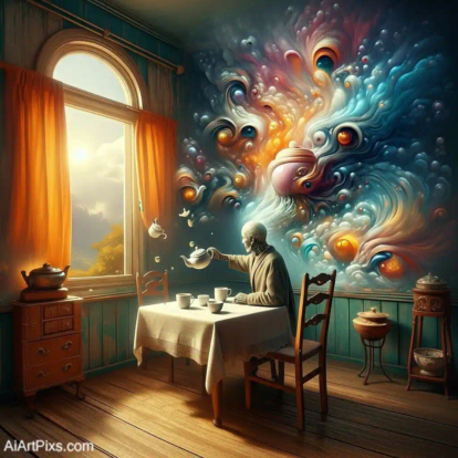 Abstract experimental scene with AI-generated biomorphic structures and glowing elements.