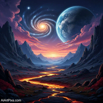 Psychedelic AI art piece exploring alternate realities with complex symmetry and neon hues.